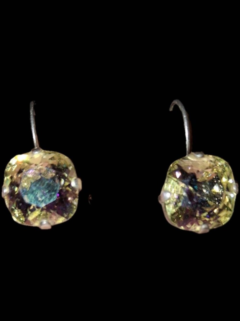 Crystal Drop Silvertone Leverback Hook Earrings Jewelry Rainbow 10mm - Picture 8 of 12